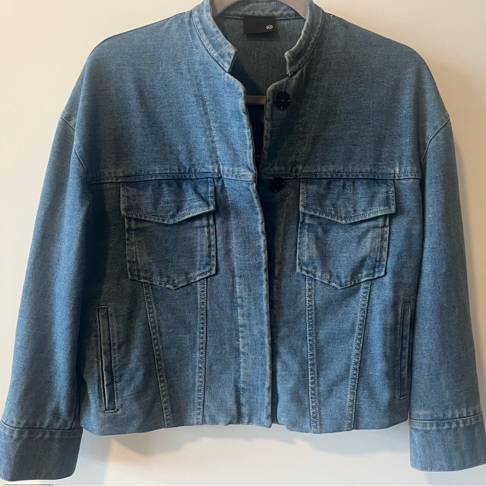Ag Adriano Goldschmied Blue Jean Jacket with Mandarin Collar